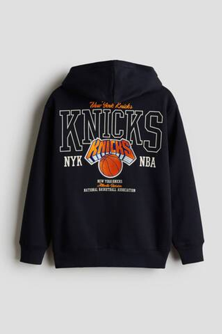 H&M Толстовка с капюшоном на молнии и принтом, темно-синий