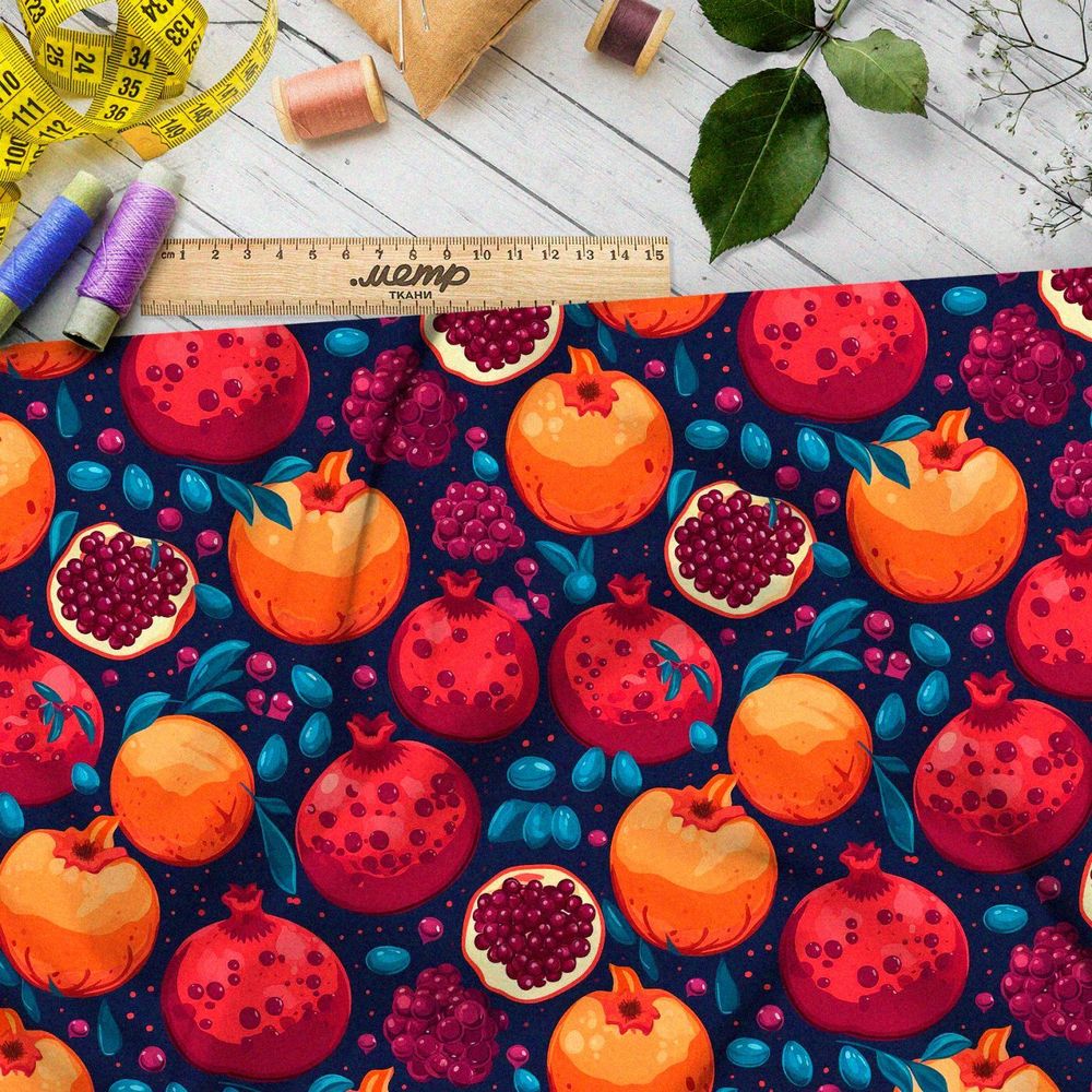 Ткань премиум таффета гранатовые плоды на темном