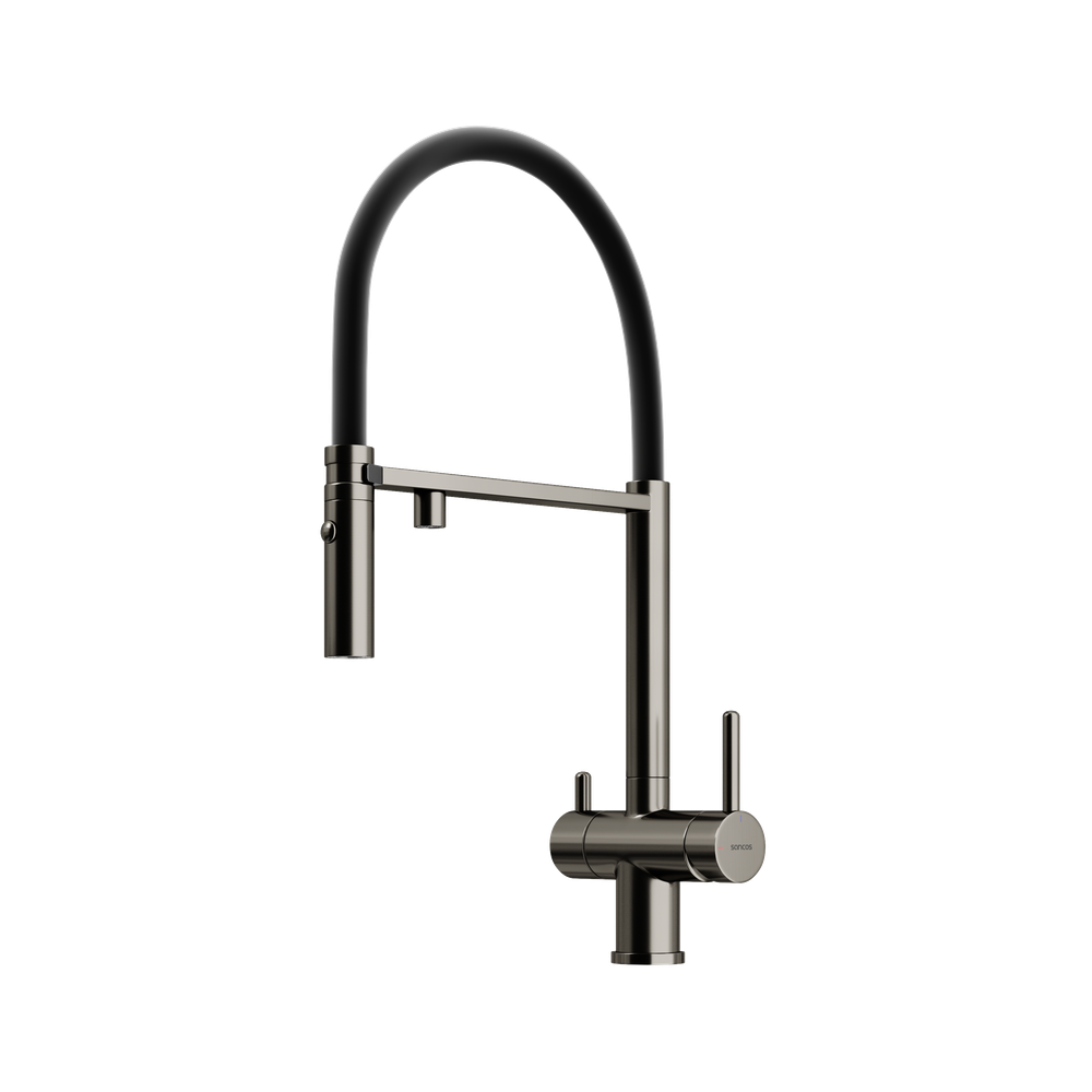 Смеситель для кухни Sancos Imola с гибким изливом, цвет вороненая сталь/черный, арт. SC4010GG