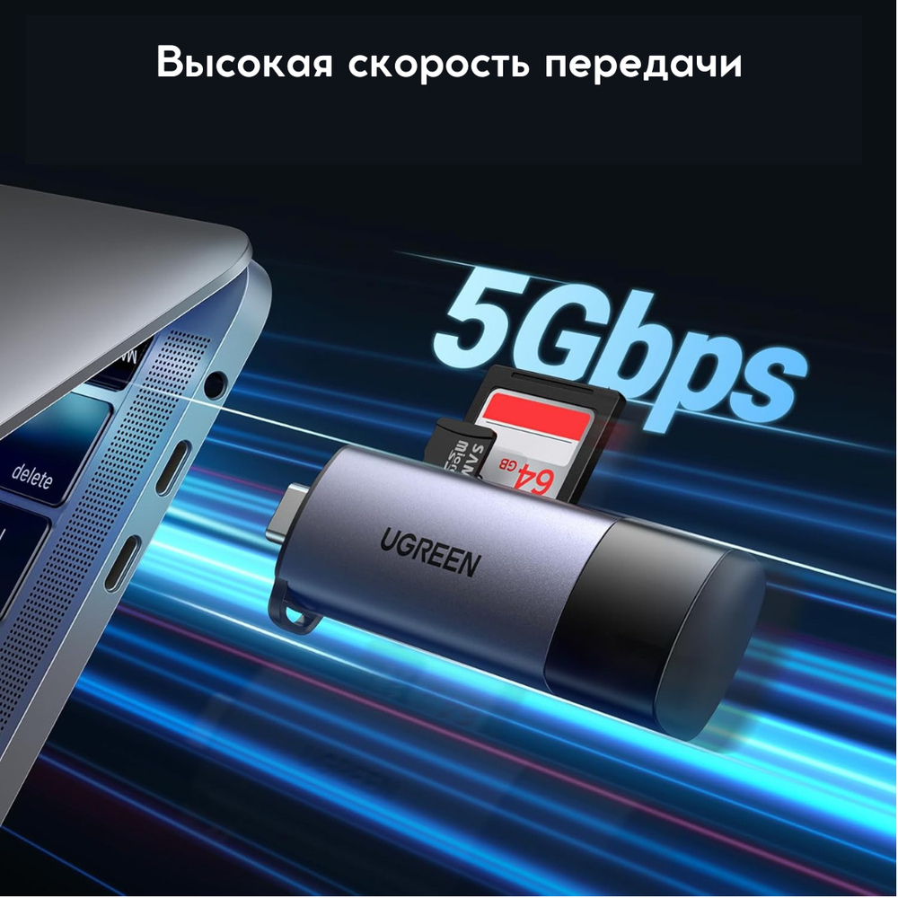 Картридер USB-C/USB-A Ugreen 50706, CM185 USB-C/USB-A