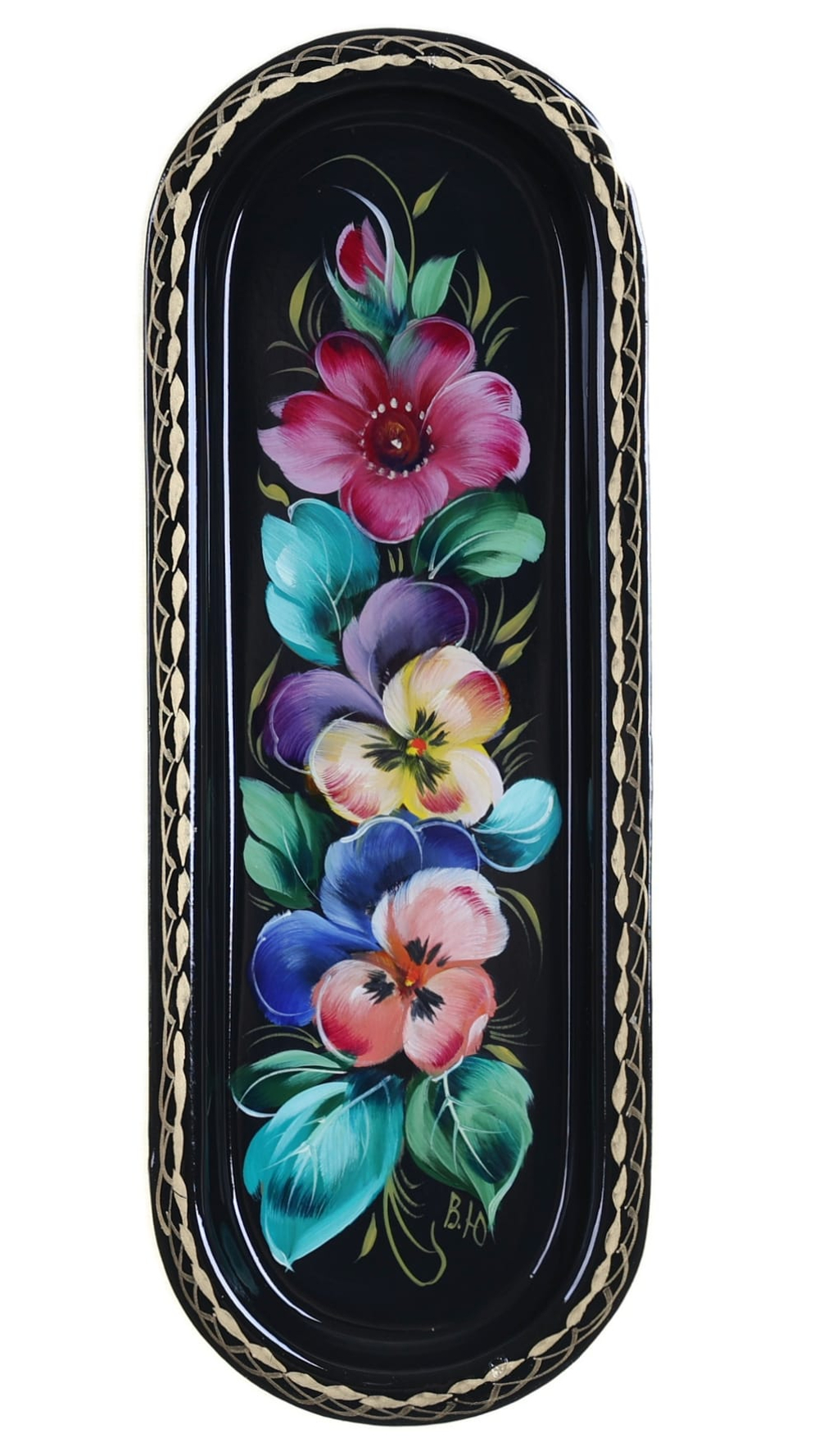 Жостовский поднос декоративный, размер 21х8 см (A4), металлический