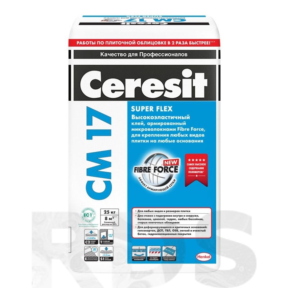 Клей для плитки Ceresit CM 17, 25 кг