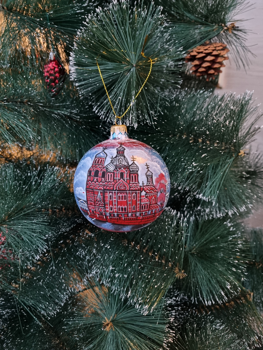 Шар стеклянный "Спас на крови",  ручная роспись