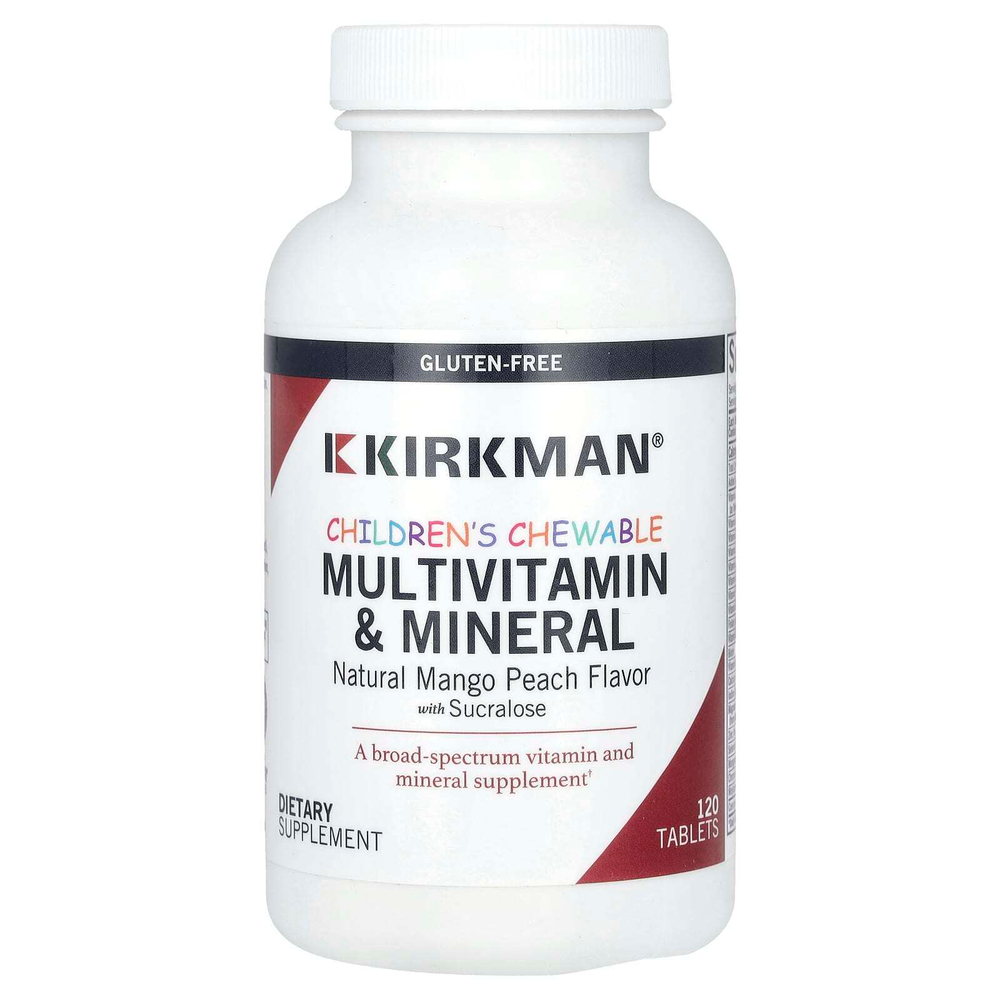 Kirkman Labs, жевательные мультивитамины и минералы для детей, натуральный вкус манго и персика, 120 таблеток