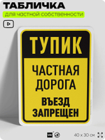 Табличка для частной территории "Тупик, частная дорога", на дом, для участка, организаций, предупреждающая, 40х30 см, Silver Plane x Айдентика Технолоджи
