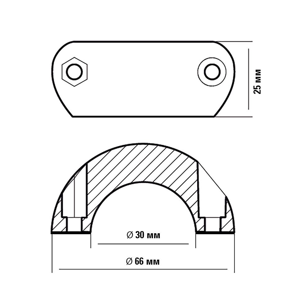 Анод для гребного вала, цинк, 30 мм (крепеж в комплекте) (10269983)