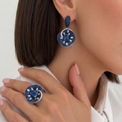 Кольцо с Сапфирами и Бриллиантами, R0205-1/3