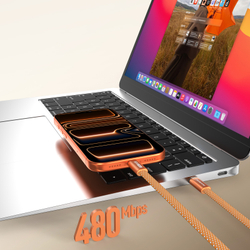 Магнитный плетеный кабель оранжевый для быстрой зарядки 60W, длина 100см (1м) с разъемом Type C на Type C, серия AUTO Series Aluminum от Dux Ducis