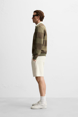 ZARA РУБАШКА ПОЛО С КОНТРАСТНЫМ ВОРОТНИКОМ, КОРИЧНЕВЫЙ/ЗЕЛЕНЫЙ