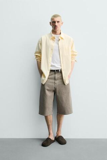 ZARA ДЖИНСОВЫЕ ШОРТЫ BALLOON FIT ИЗ РЕЛЬЕФНОЙ ТКАНИ, ХАКИ