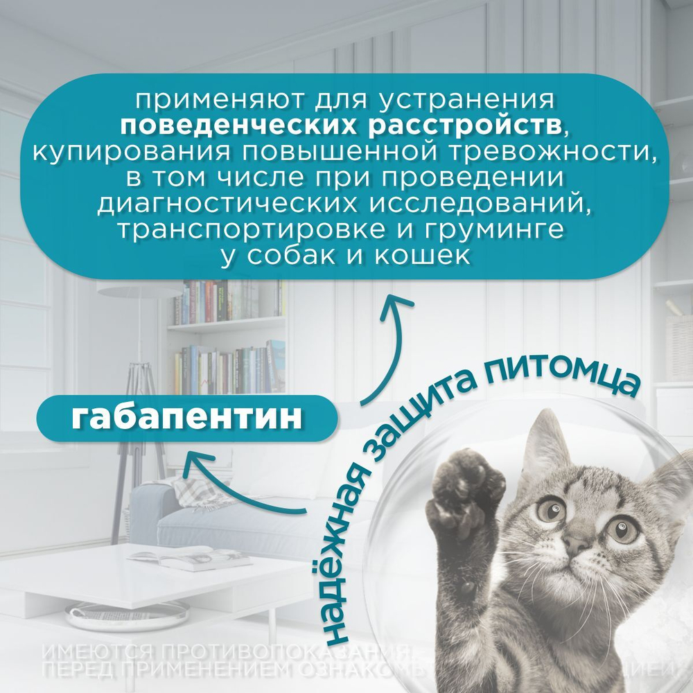 Таблетки для устранения поведенческих расстройств у кошек и собак мелких пород Габитабс 50мг (Apicenna),10таб Габапентин