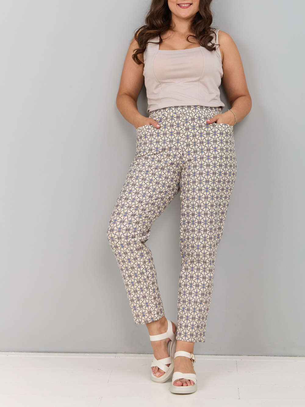 Брюки Бдж-029/экрю-орнаментголубой