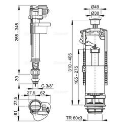 Выпускной комплект SA2000K 3/8" CHROM со стоп кнопкой (одинарной), впускной механизм А16 1/2