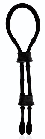 Черное силиконовое эрекционное кольцо-лассо с двумя утяжками (Цвет: черный)