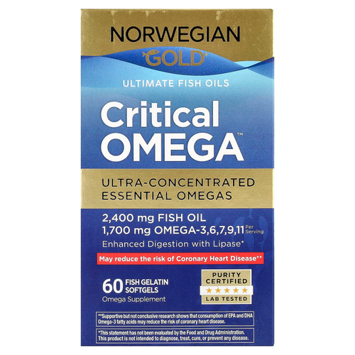 Renew Life, Norwegian Gold®, Critical Omega™, рыбий жир высшего качества, 60 капсул из рыбьего желатина