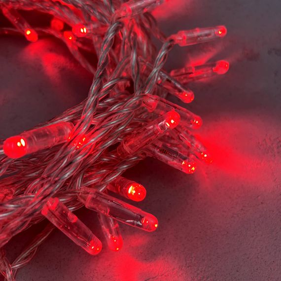 Светодиодная гирлянда с колпачком 100 красных LED ламп 10 м., 24В., прозрачный провод ПВХ, IP65, LTC (PST100CAP-10-1R)
