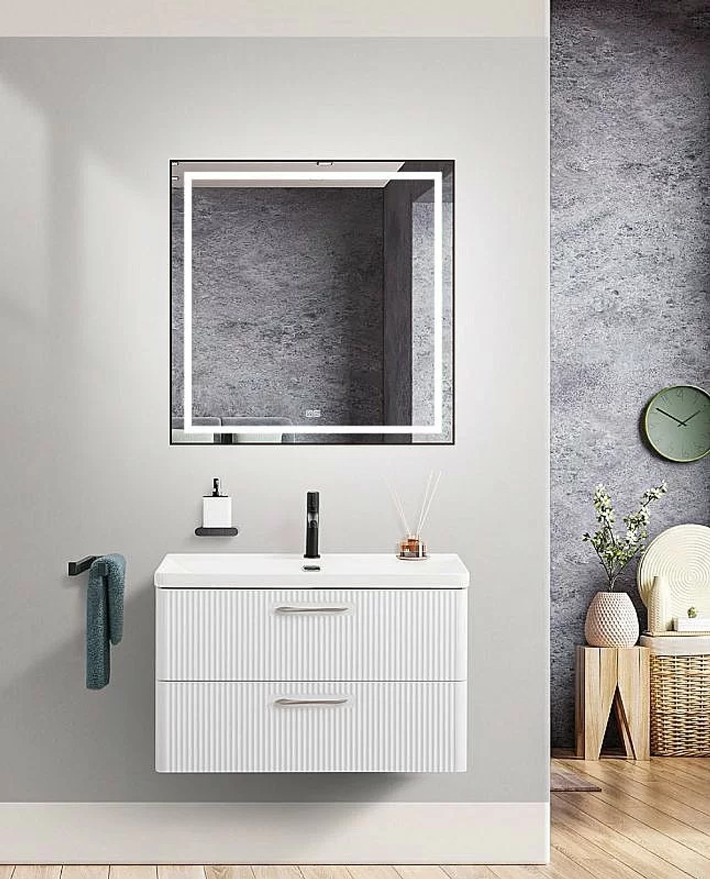 Тумба с раковиной BelBagno DUE-800-2C-SO-BM-P белый металлик