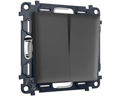 MA903050 Комплект механизма 2-кл выключателя с самовозвратом ALFA Графит Мягкое касание QUANT (AP9030, VM129)