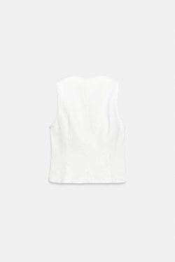 ZARA ТОП Z1975 С ВОЛНИСТЫМ КРАЕМ, БЕЛЫЙ