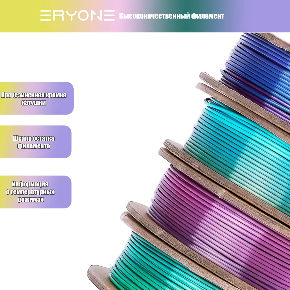 Пластик Eryone Silk Rainbow PLA 1.75mm комплект 4x0.25 кг Metal Silk, Forest, Universe, Candy