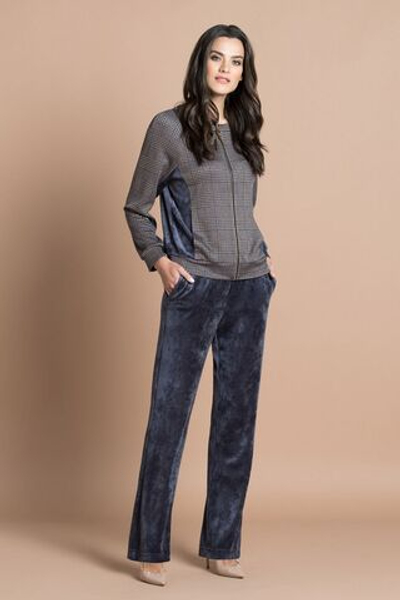 Стильный домашний костюм с принтом (Размер: S) (Цвет: синий с бежевым)