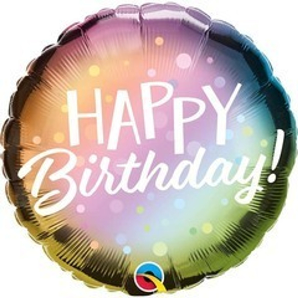 Q 18" Круг, Happy birthday! Омбре металлик, 1 шт.