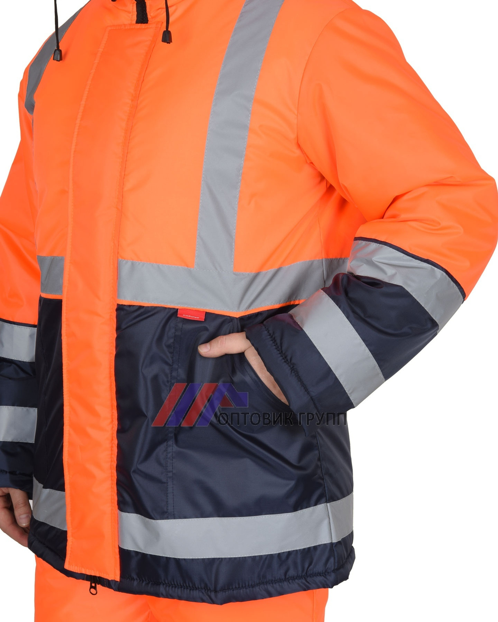 Костюм куртка, п/к, синий с оранж. и СОП 50мм тк.Оксфорд