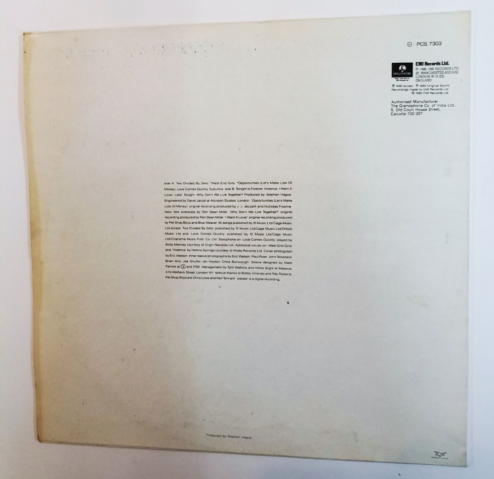 Винтажная виниловая пластинка LP Pet Shop Boys Please (India 1986)