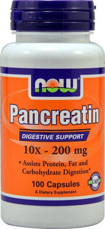 NOW Foods, панкреатин, 200 мг, 100 капсул