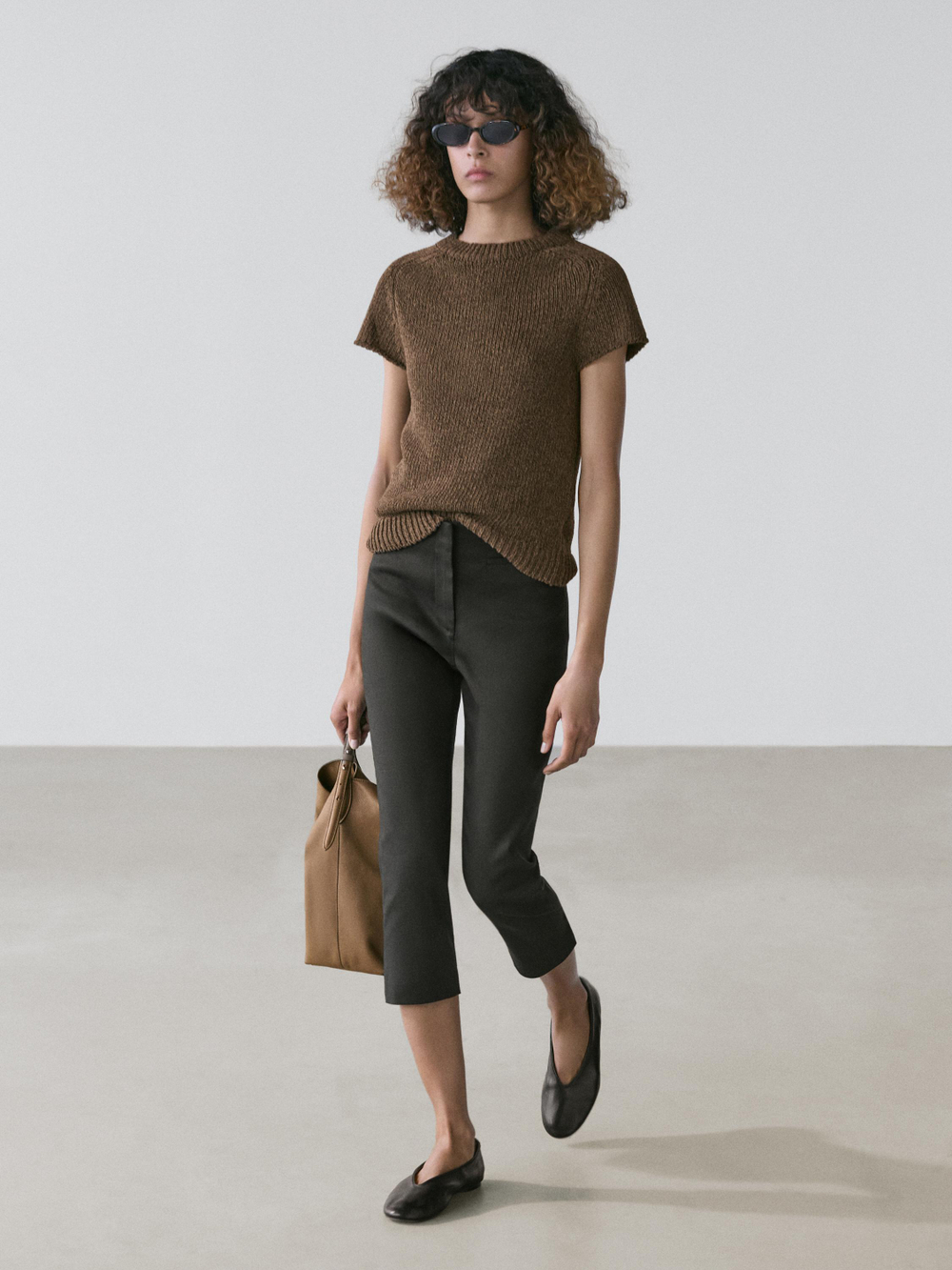 Massimo Dutti Капри из смеси льна, черный