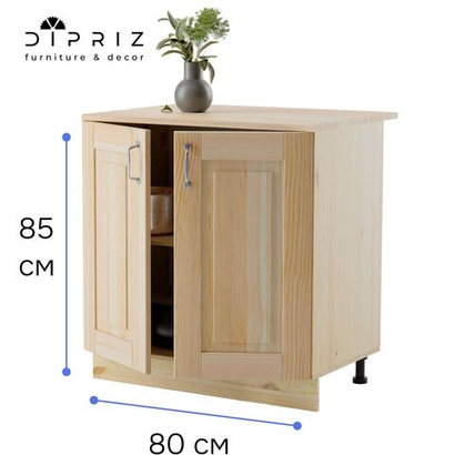 Кухонный модуль напольный 80 см Венесуэла 2 двери, из массива сосны в лаке, со столешницей