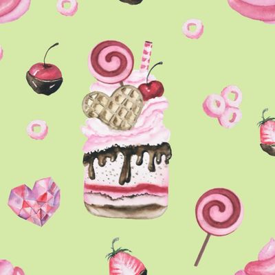 Десерты и сладости на зеленом фоне