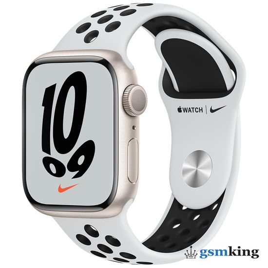 Apple Watch Nike Series 7 GPS 41mm Starlight Aluminum Case with Nike Sport Band Pure Platinum/Black MKN33RU/A