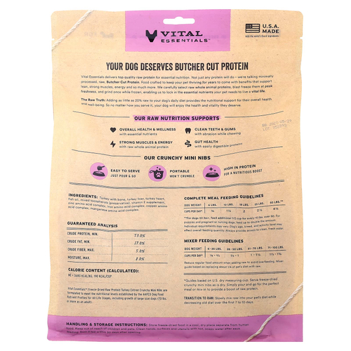 Vital Essentials, сублимированный сырой протеин, хрустящие мини-бобы, для собак, блюдо из индейки, 708,7 г (25 унций)