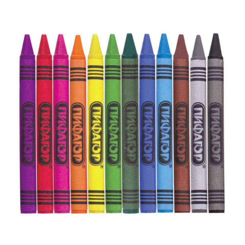 Восковые карандаши ПИФАГОР "СОЛНЫШКО", НАБОР 12 цветов, 227279