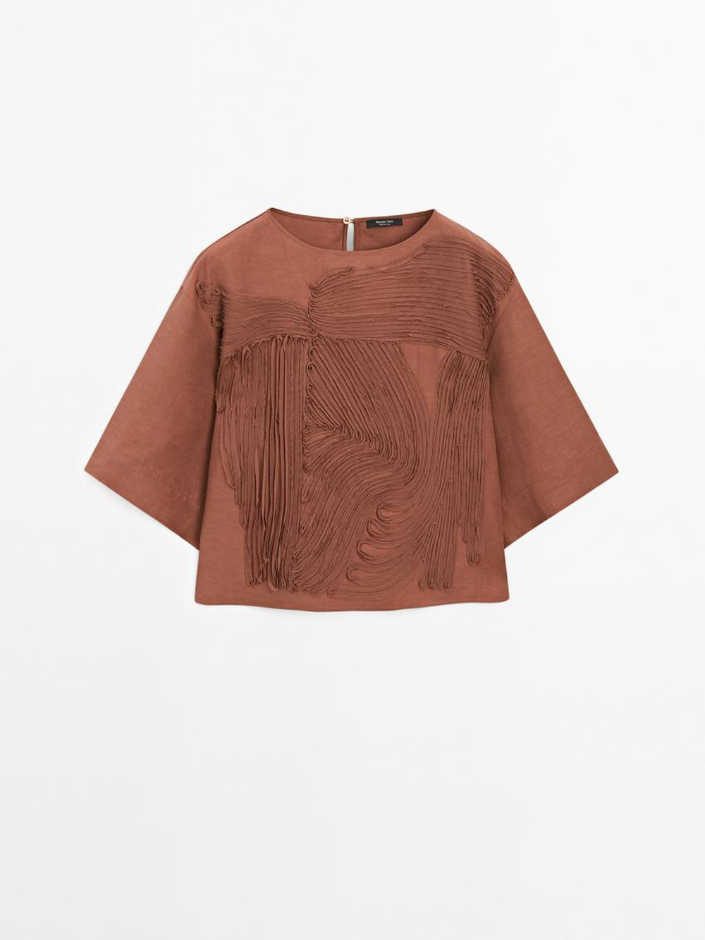Massimo Dutti Топ свободного кроя с вышивкой, черепичный