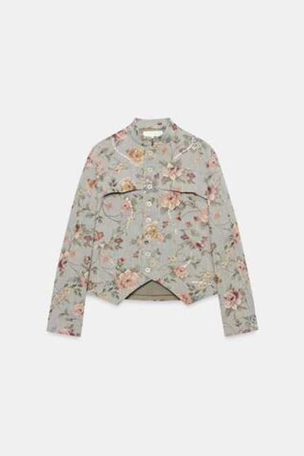 ZARA ЖАККАРДОВЫЙ БЛЕЙЗЕР — ZW COLLECTION, ГОЛУБОЙ МЕЛАНЖ