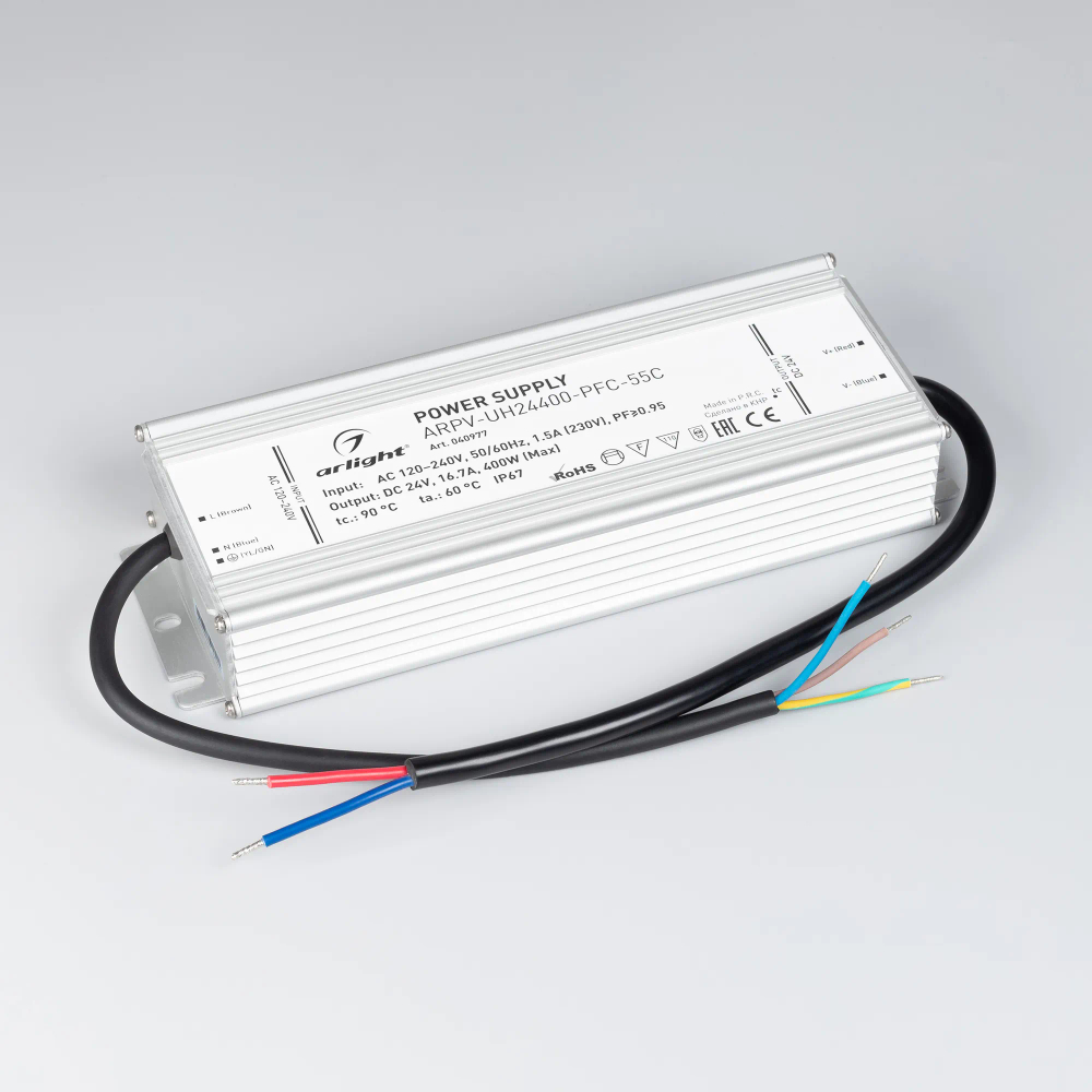 Блок питания ARPV-UH24400-PFC-55C (24V, 16.7A, 400W) (Arlight, IP67 Металл, 5 лет) 040977