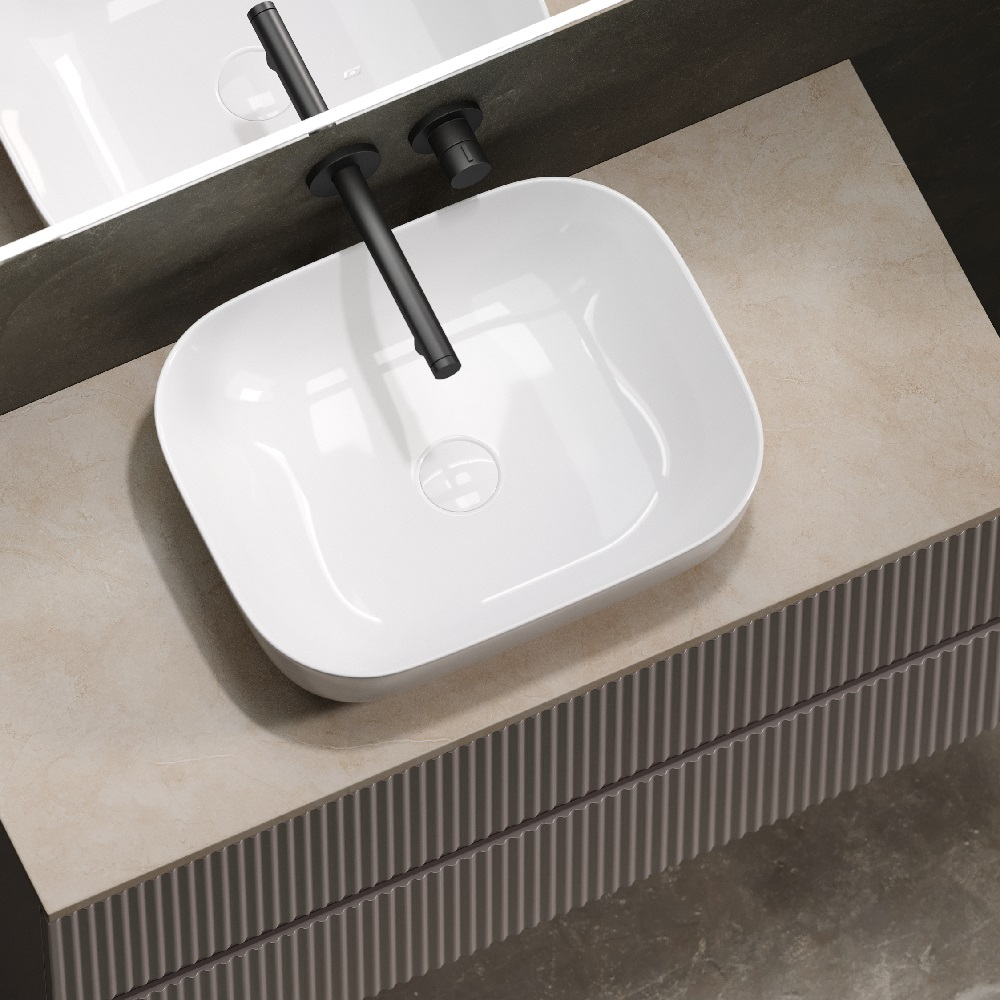 Тумба подвесная Sancos Snob R, Doha Soft 995х445х500, под столешницу без отверстия под смеситель, цвет Kreman