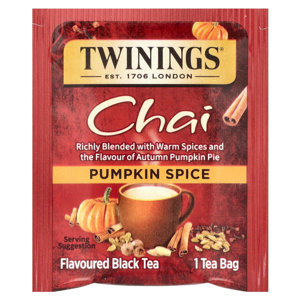 Twinings, Ароматизированный черный чай, чай, тыквенные специи, 20 чайных пакетиков, 40 г (1,41 унции)