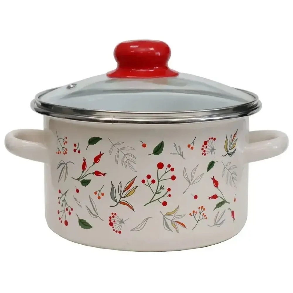 Кастрюля эмал цил Ягодки 2,0л стекл/кр мет/об