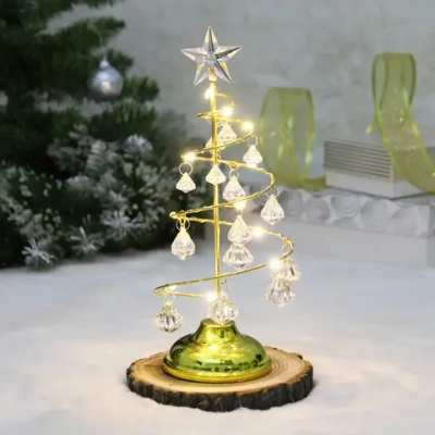 Сувенир с подсветкой «Елочка Хрустальная» 26 см, диаметр 10 см, основание-золото, свечение-тепл.белый, хрусталик Белый (работает от батареек 3 ААА)