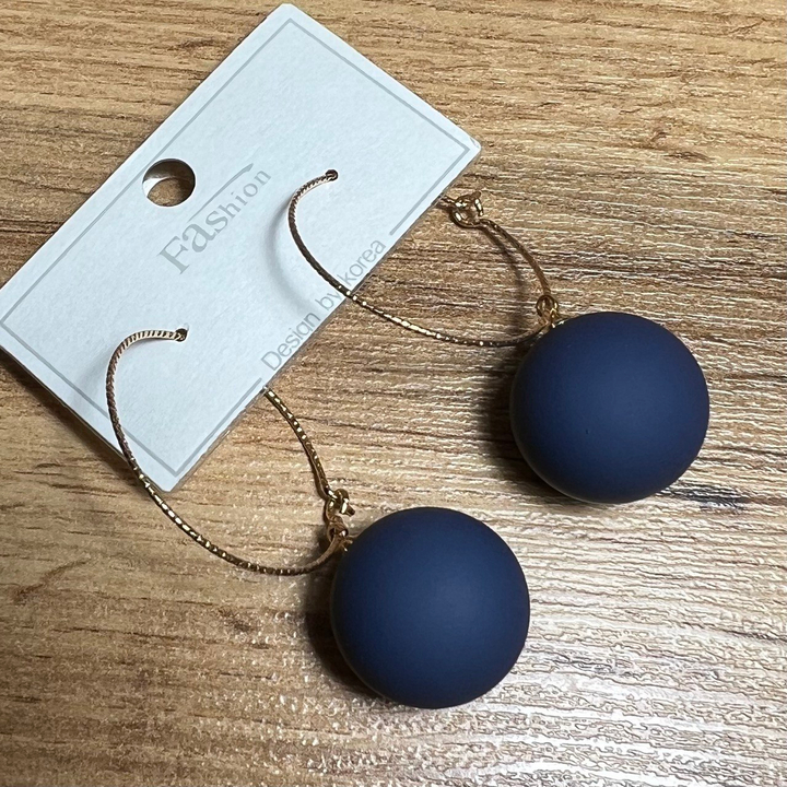 Серьги-кольца Шар 20 мм цвет темно-синий матовый металл золотистый