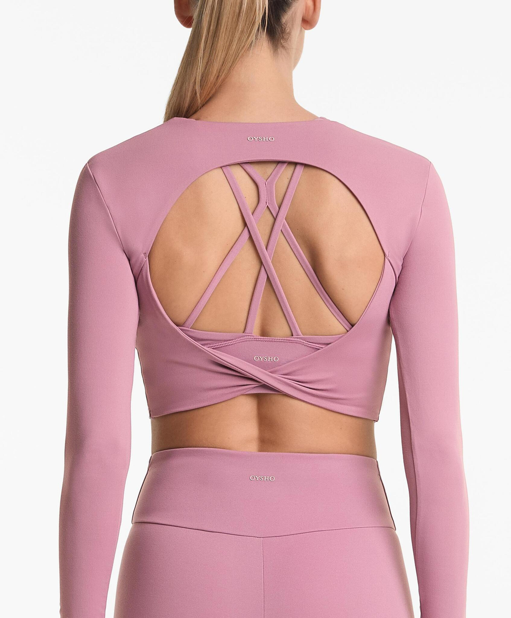 Oysho Футболка с длинным рукавом Comfortlux, светло-баклажановый