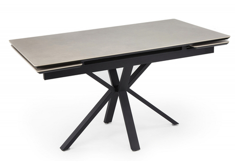 Керамический стол Woodville Старлайт 140 (200) х 80 carmen light grey, черный, ножки черные