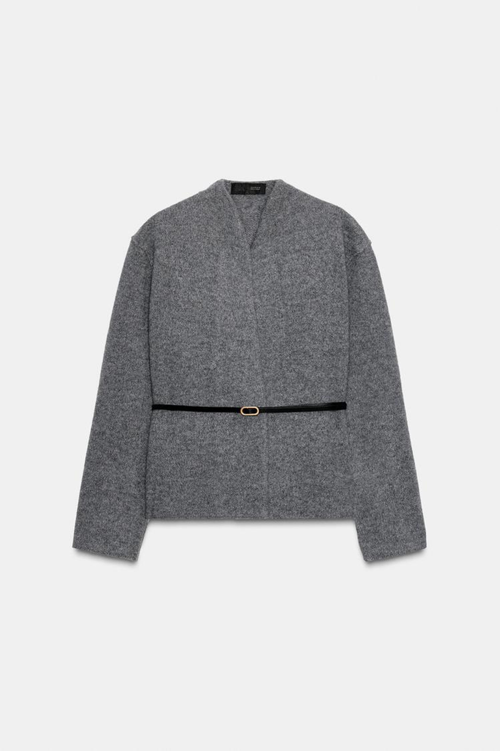 ZARА КАРДИГАН ИЗ 100% ШЕРСТИ С ПОЯСОМ, МЯГКИЙ СЕРЫЙ