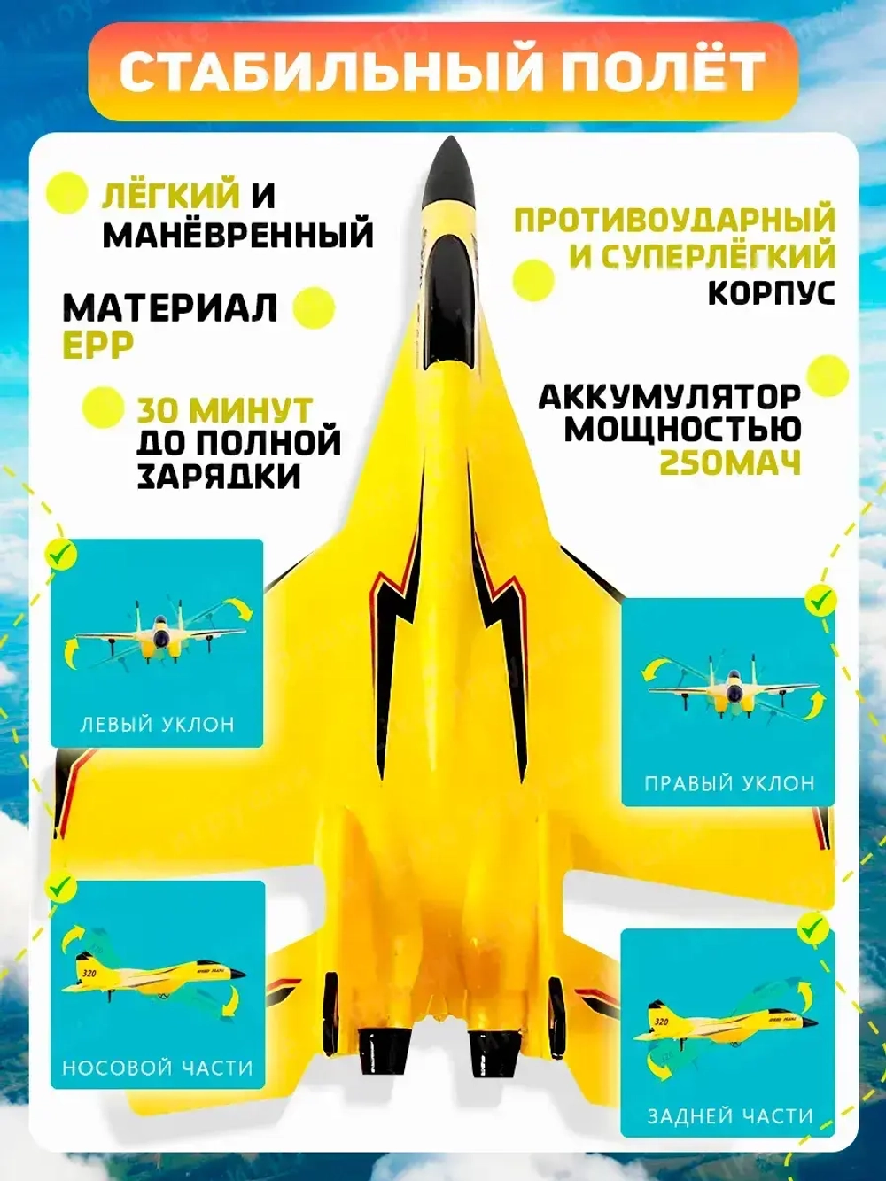Радиоуправляемый летающий самолет на пульте управления