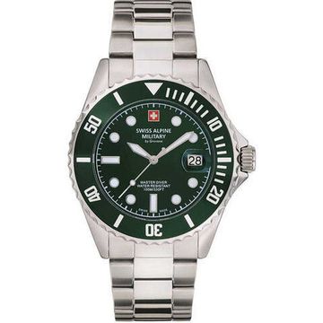 С браслетом Мужские наручные часы с серебряным браслетом Swiss Apline Military 7053.1134 diver 42mm 10ATM