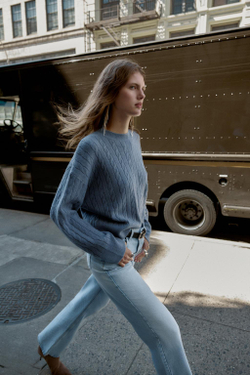 ZARA ДЖЕМПЕР ВЯЗКА КОСИЧКОЙ, СИНИЙ