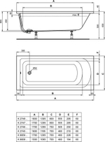 Акриловая ванна Ideal Standard 160x70 K274501 HOTLINE